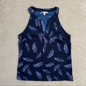 Banana Republic Navy Blue Feather Pattern Tank SzS